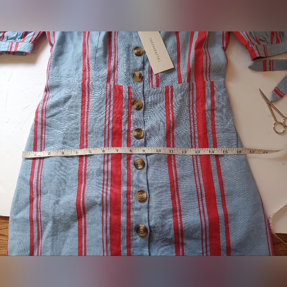 off-the-shoulder blouse buttons Full, sz M, linen blend,Tie balloon Sleeve, - Picture 7 of 11